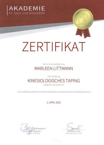 Marleen Littmann Kinesiologisches Taping 2023