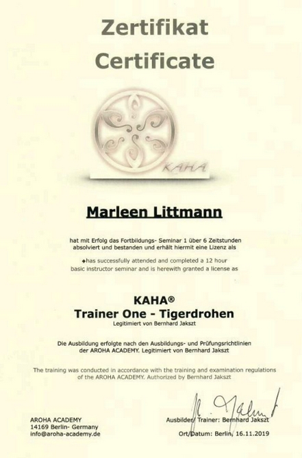 Marleen Littmann KAHA Trainer One Tigerdrohen 2019